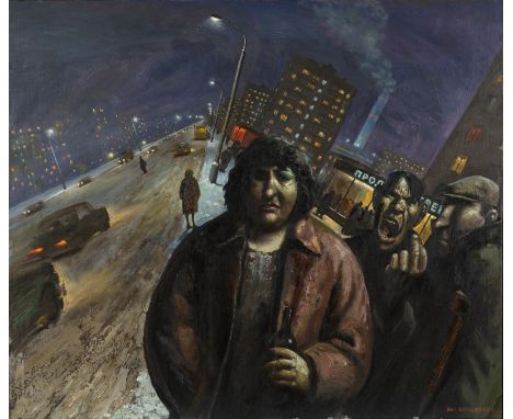 VASILY SHULZHENKO (RUSSIAN B. 1949)The Street, 1989oil on canvas135 x 158 cm (53 x 62 1/4 in.)signed lower right; titled, dat