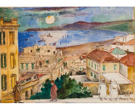 DAVID BURLIUK (RUSSIAN 1882-1967)Tangier, Morocco, 1954watercolor on paper28 x 39 cm (11 x 15 3/8 in.)signed, dated, and insc