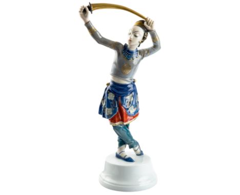 A PORCELAIN FIGURE OF A CHINESE DANCER (TSCHAOKIUN SWORD DANCER), ROSENTHAL, HOLZER-DEFANTI, CIRCA 1919porcelain figure finel