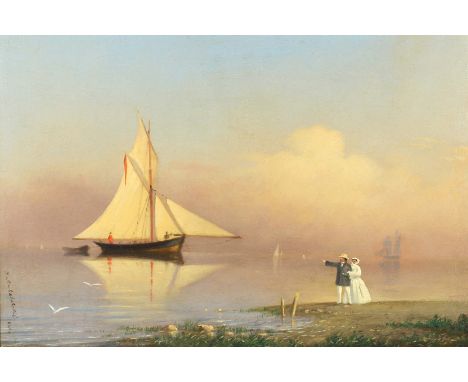 IVAN KONSTANTINOVICH AIVAZOVSKY (RUSSIAN 1817-1900)Romance, 1865oil on canvas18.2 x 26.2 cm (7 3/8 x 10 3/8 in.)signed in Cyr