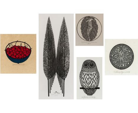 A GROUP OF 5 PRINTS BY JACQUES HNIZDOVSKY (UKRAINIAN 1915-1985)Group of Five Prints: Owl, Eve, Endymion, Poplar Trees, Bowl o