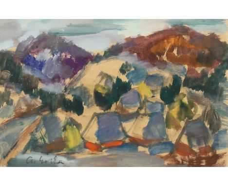 ANDRIJ KOTSKA (UKRAINIAN 1911-1987)Carpathian Village, gouache on paper15 x 22.5 cm (6 x 9 in.)signed A Kotska lower leftPLEA