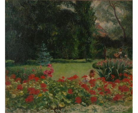 JENO JENDRASSIK (HUNGARIAN 1860-1919)In the Garden, 1918oil on canvas58 x 65 cm (22 7/8 x 25 1/2 in.)signed and dated lower r