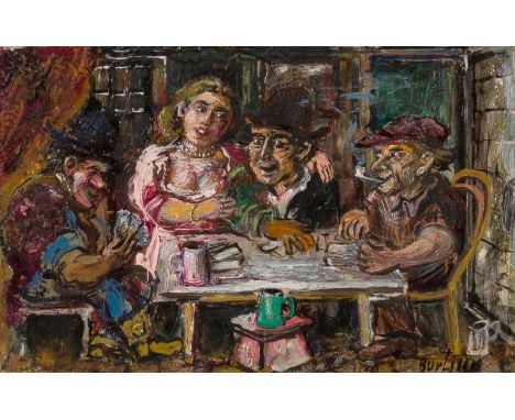 DAVID BURLIUK (RUSSIAN 1882-1967)The Gamblers, oil on board8.5 x 13.3 cm (3 3/8 x 5 1/4 in.)signed lower right PLEASE NOTEIf 