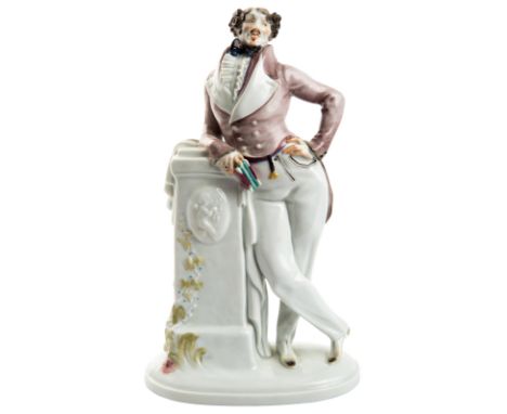 A PORCELAIN FIGURE OF A DANDY, MEISSEN, AFTER A MODEL BY PAUL SCHEURICHmodeled with hair parted in the middle and curled over