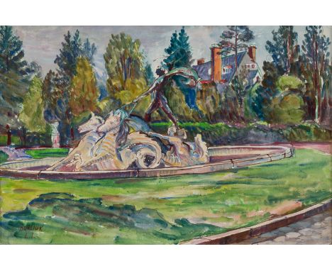 DAVID BURLIUK (RUSSIAN 1882-1967)Hippocamp Fountain, Long Island, 1950watercolor on paper30.2 x 45.6 cm (12 x 18 in.)signed l