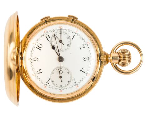 A GOLD HUNTER CASED POCKET WATCH, JACQUES & MARCUS, NEW YORK, CASE NO. 2200on a chain, white enamel dial with Arabic numerals