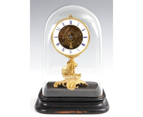 HENRI MARC PARISAN UNUSUAL 19TH CENTURY PETITE SONNERIE FRENCH ORMOLU MANTEL CLOCK with moulded ebonized wood plinth and glas