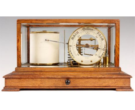 G. HUTCHINSON & SON'S, EDINBURGH, Reg No. 428606  A LATE 19TH CENTURY OAK 7-DAY BAROGRAPH/BAROMETER with upright silvered cir