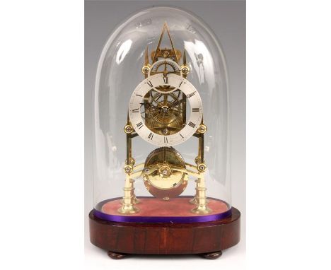 PHILCAX, PATENTEE, No. 122 AN UNUSUAL MID 19TH CENTURY EIGHT DAY BRASS TIMEPIECE SKELETON CLOCK WITH SECONDS DIAL of small si