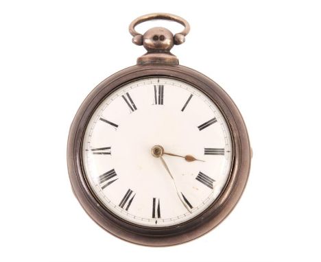T.W. CADE, NORTHALLERTON NUMBER 27941 AN EARLY VICTORIAN SILVER PAIR CASE GENTLEMANS POCKET WATCH with white enamel dial and 