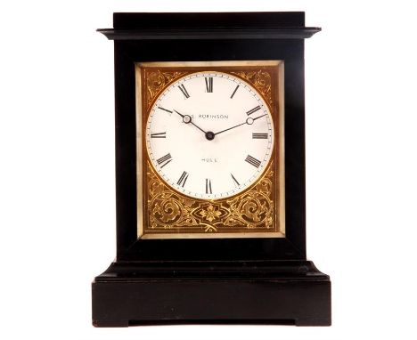 SAMUEL ROBINSON, 3 PARAGON STREET, HULL A 19TH CENTURY EBONIZED MANTEL CLOCK OF SMALL SIZE the rectangular moulded case housi