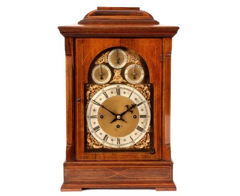 AN IMPRESSIVE LATE 19th CENTURY BOXWOOD STRUNG ROSEWOOD WINTERHALDER & HOFNEIER THREE TRAIN BRACKET CLOCK the arch brass and 