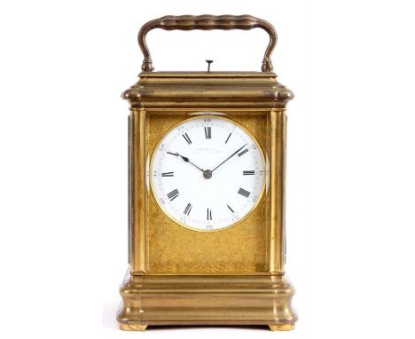 DROCOURT, No. 8635 A FINE LATE 19TH CENTURY GIANT SIZED GILT BRASS FRENCH GORGE CASED REPEATING CARRIAGE CLOCK the folding ha