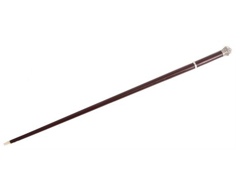 AN EARLY 20TH CENTURY SILVER MOUNTED FLICK STICK with tapering steel blade in a rosewood cane with silver handle hallmarked B