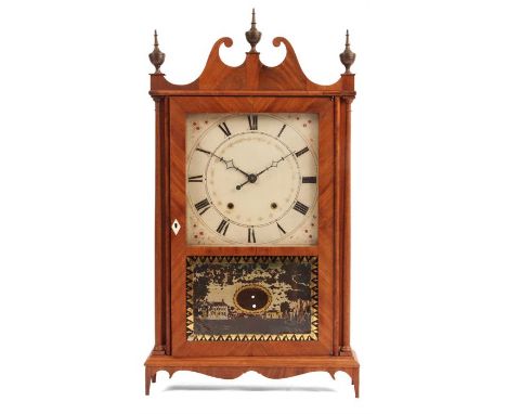 ELI TERRY & SONS, PLYMOUTH CONNECTICUT  AN EARLY 19TH CENTURY AMERICAN SHELF CLOCK the mahogany case with swan neck pediment 