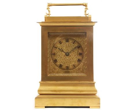 WEBSTER, CORNHILL, LONDON A RARE MID 19TH CENTURY GIANT GILT BRASS ENGLISH DOUBLE FUSEE CARRIAGE CLOCK the stepped top case w