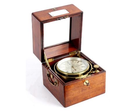 WILLIAM WOOD, 69 LORD ST. LIVERPOOL A 19TH CENTURY MAHOGANY 2 DAY MARINE CHRONOMETER the hinged case with viewing glass and b