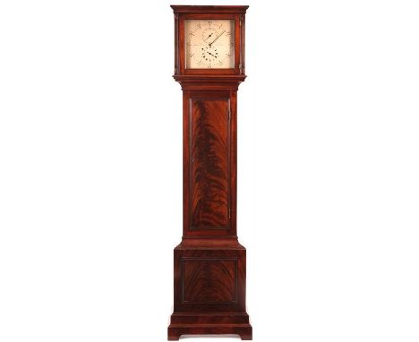 JAMES DIXON, LONDON A REGENCY STYLE FLAMED MAHOGANY REGULATOR having elegant case with reeded canted corners to the hood moul