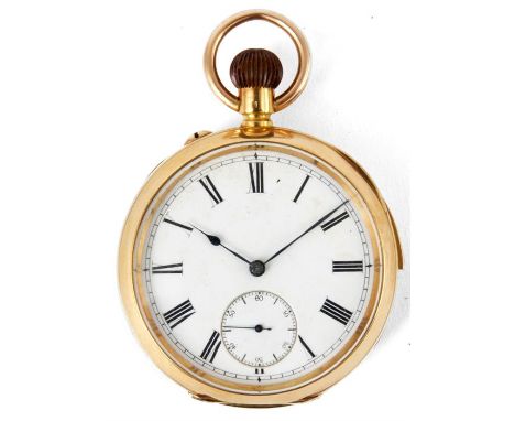 AN 18ct GOLD REPEATING POCKET WATCH having enamel dial with Roman numerals and subsidiary seconds dial fronting a keyless spr
