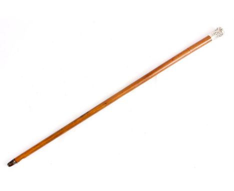 A LATE 19TH CENTURY SILVER HANDLED MALACCA SWORD STICK with flattened steel tapering blade 93cm overall