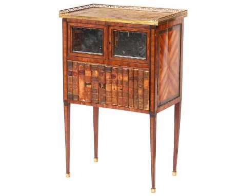 A MID 19TH CENTURY FRENCH BRASS MOUNTED INLAID KINGWOOD SIDE CABINET with brass galleried veined marble top above a pair of m