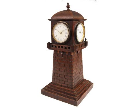 HENRY MARC, PARIS A LATE 19TH CENTURY OAK FOUR DIAL LIGHTHOUSE CLOCK the domed top above four enamel dials with Roman numeral