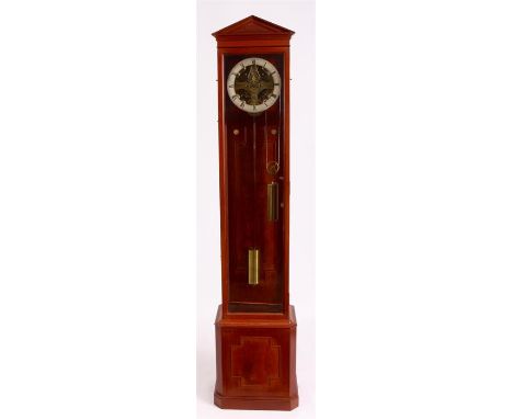 PETER BRADLEY, LEICESTER A LONGCASE REGULATOR CLOCK the mahogany case having architectural pediment above a large glazed fron