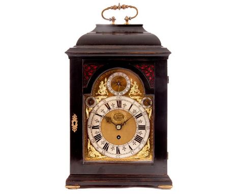 EDMUND BULLOCK, ELLESMERE No. 251 A RARE PROVINCIAL EARLY 18th CENTURY EBONISED INVERTED BELL TOP BRACKET CLOCK with heavy ca