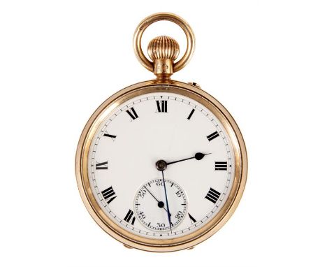 A GEORGE V 9ct .375 HALLMARKED GOLD HALF HUNTER GENTLEMANS POCKET WATCH with white enamel dial, Roman numerals and recessed s