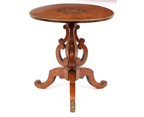 A 19TH CENTURY FRENCH  FLORAL AND SEAWEED MARQUETRY INLAID ORMOLU MOUNTED ROSEWOOD TILT TOP TRIPOD TABLE signed VERVELLE AUDO