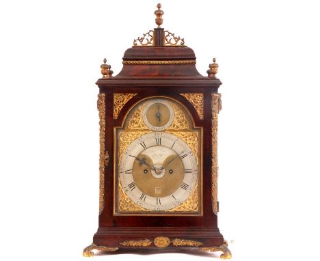 JOHN TAYLOR, LONDON A FINE GEORGE III RICHLEY FIGURED MAHOGANY AND ORMOLU MOUNTED BRACKET CLOCK the classic bell top case wit