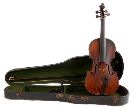 A 19TH CENTURY VIOLIN signed on inner back ‘G Houston’ and dated 24/06/28 back measures 36cm 58cm overall - cased with bow