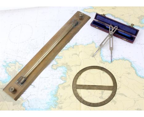A GEORGE III BRASS PROTRACTOR SIGNED ADAMS, LONDON graduated around the circumference 0-360 degrees, signed to the cross-bar,