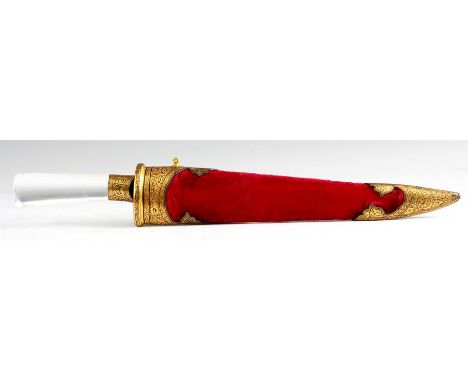 A LATE 19th CENTURY INDIAN KARUD DAGGER WITH ROCK CRYSTAL HANDLEhaving watered Damascus steel blade and fine scrolling gold l