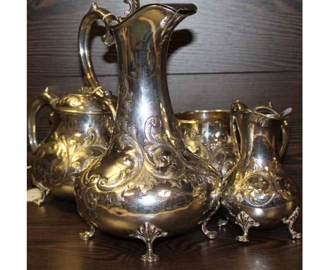 VICTORIAN SILVER PLATED FOUR PIECE TEA SERVICE 