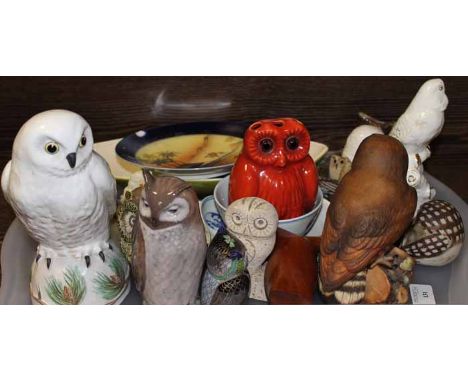 GROUP OF CERAMIC AND OTHER OWLS
including Royal Copenhagen, Royal Crown Derby, and Crown Staffordshire, the largest owl 21cm 