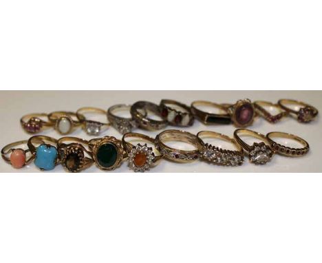 GROUP OF VARIOUS RINGS
mostly nine carat gold, including an amethyst example