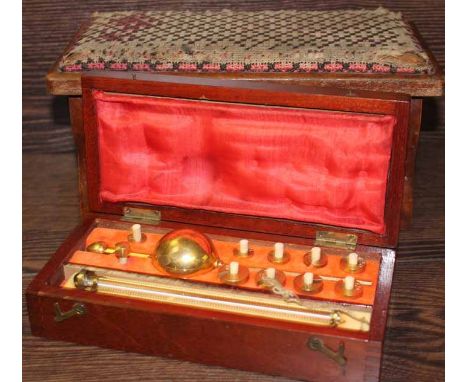 SIKES' HYDROMETER
in fitted mahogany case marked J. Lizars, Glasow Edinburgh Etc., complete with all weights and thermometer;