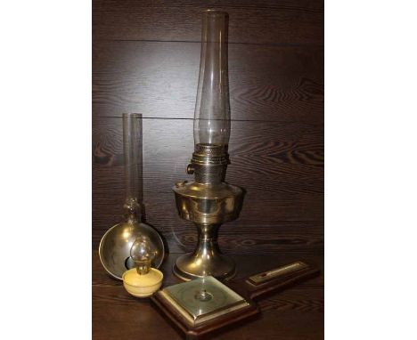 THREE VINTAGE OIL LAMPS
together with a Shortland barometer