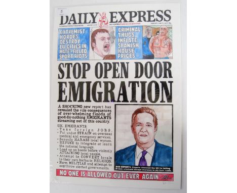DARREN CULLEN ' NEWPAPER: ' An original Banksy Dismaland artist Darren Cullen limited edition ' Daily Express ' art print. Si