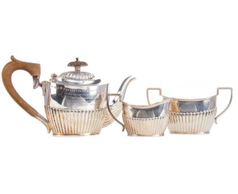 VICTORIAN SILVER BACHELOR'S TEA SERVICE,maker Barker Brothers, Bimringham 1886, comprising teapot, sugar bowl and cream jug, 