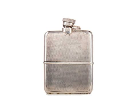 GEORGE V SILVER HIP FLASK,maker Asprey &amp; Co., London 1920, with hinged cap, engine turned body and detachable cup, 11.8cm