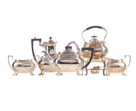 GEORGE V SILVER FIVE-PIECE TEA AND COFFEE SERVICE,maker Walker &amp; Hall, Sheffield 1924-27, comprising teapot, coffee pot, 