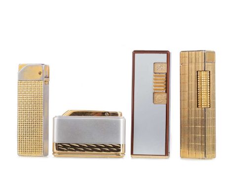 COLIBRI OF LONDON GOLD PLATED LIGHTER,with hinged cover, engine turned exterior, 7.6cm high, along with two further Colibri l