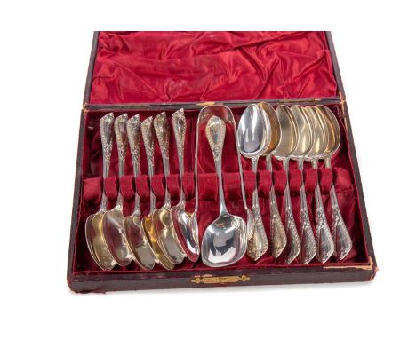 SET OF TWELVE VICTORIAN SILVER TEASPOONS WITH TONGS AND SUGAR SPOON,maker Josiah Williams &amp; Co, London 1859, the terminal