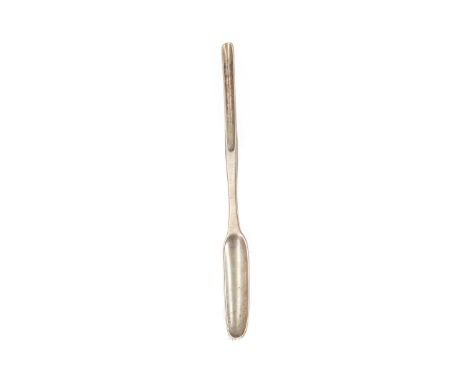GEORGE III SILVER MARROW SCOOP,maker's mark rubbed, London 1776/1816, with engraved armorial to bowl reverse, 22.4cm long, to