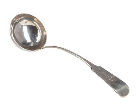 VICTORIAN SILVER SOUP LADLE,maker David McDonald, Glasgow 1842, Fiddle pattern with initial 'S' engraved to terminal, 34cm lo