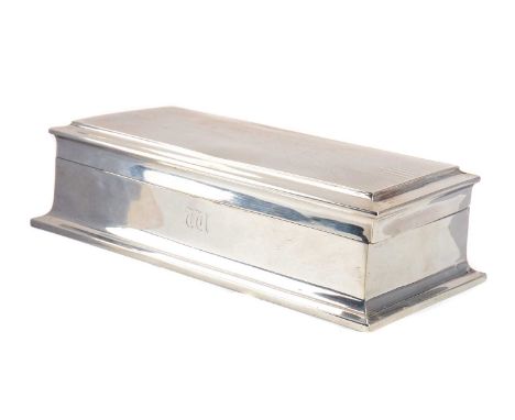 GEORGE V SILVER CIGARETTE BOX,maker Walker &amp; Hall, Sheffield 1934, of oblong form, the hinged cover with engine turned de