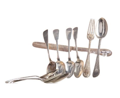 SET OF SIX GEORGE IV SILVER TEASPOONS,maker Andrew Wilkie, Edinburgh 1820, Fiddle pattern with initials MM engraved to termin